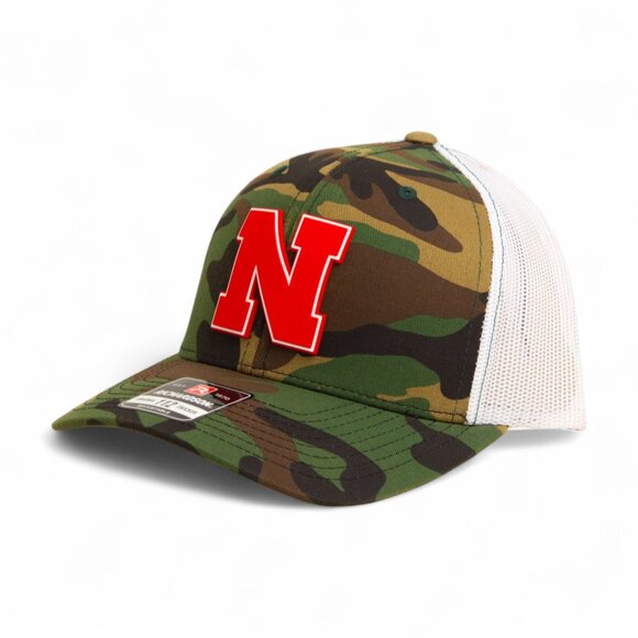 Nebraska Cornhuskers Scarlet 3D Snapback Trucker Hat- Army Camo/ White - Picture 1 of 3